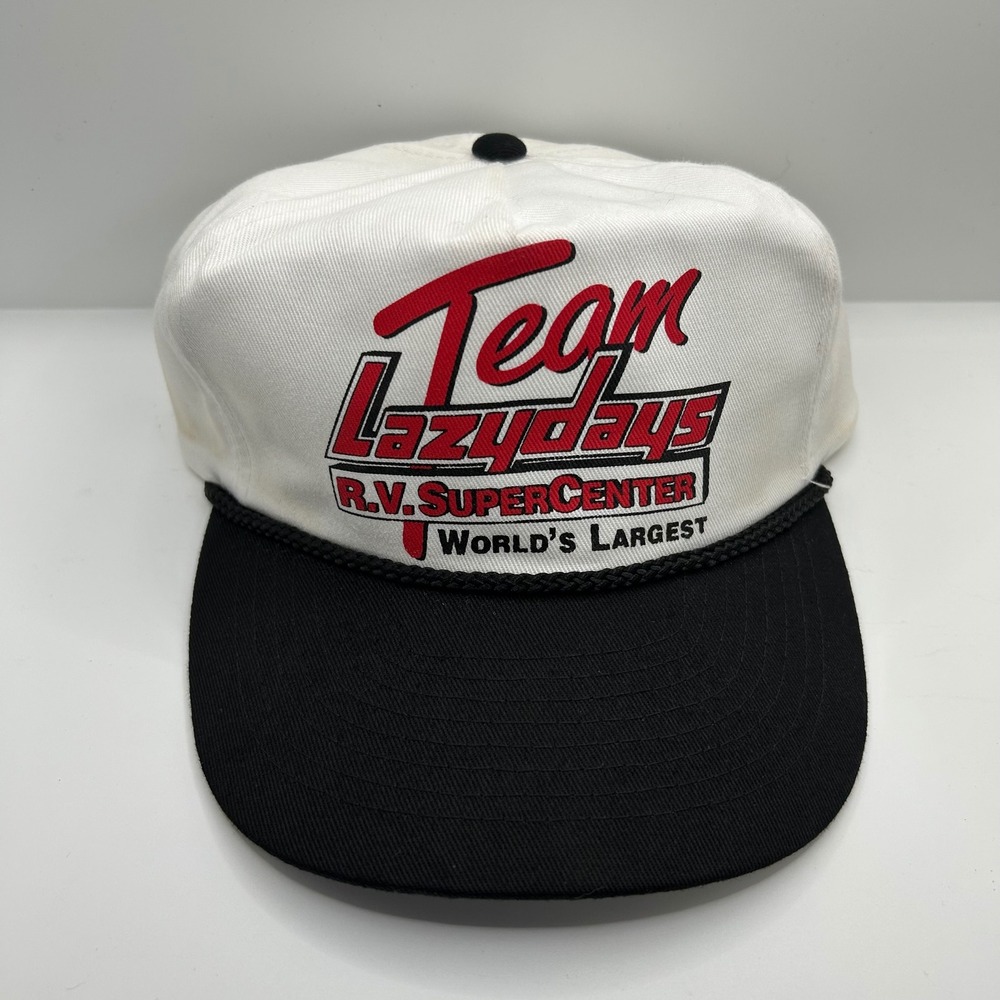 Vintage Team Lazydays RV Supercenter Snapback Hat White Black Rope Trucker Cap